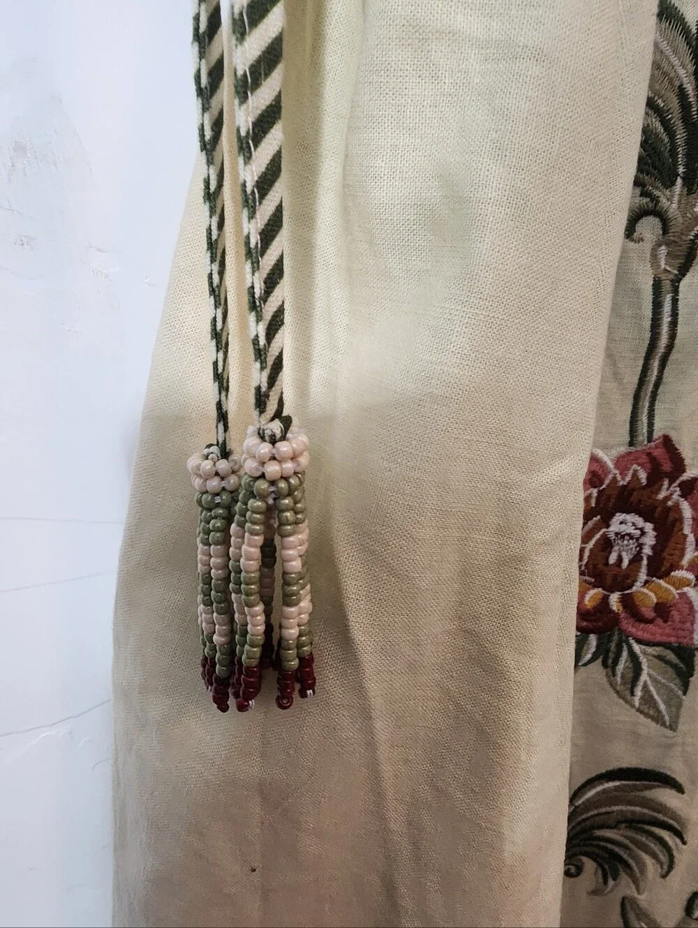 FARM Rio Cream Maxi Dress with Tropical Floral Panel and Rope Ties
